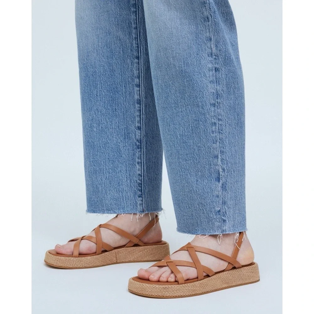 MADEWELL The Sabina‎ Raffia Flatform Sandal in Brown, Size 10